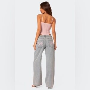 Edikted Bow Pocket Relaxed Jeans, Size Small